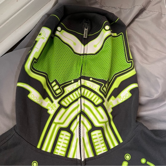 Brothers Full Front Zip Masked Robot Hoodie XXL (16) Grey and Green - Picture 8 of 15